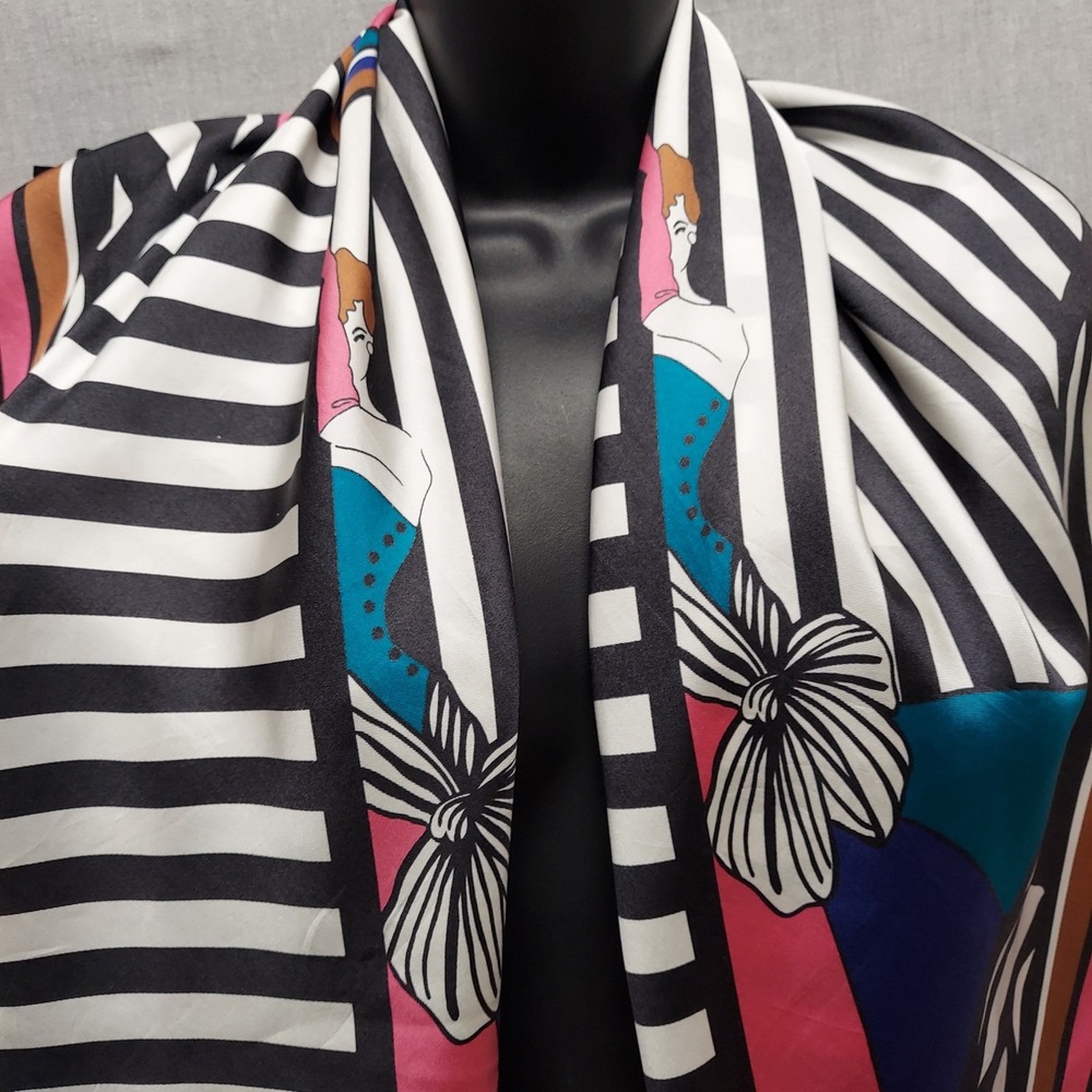 Bob Mackie Wearable Art Silk Scarf Graphic Stripe Zebra Print Novelty Y2K Boho
